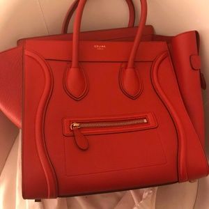 Céline Red Leather Luggage Tote